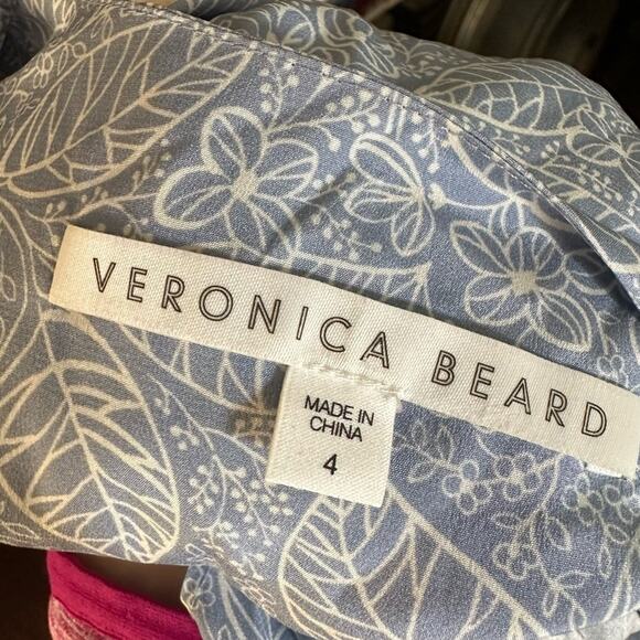 VERONICA BEARD Teagan Floral Silk Dress - Ruched MIDI Blue and white Small 4 - Picture 3 of 13